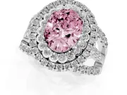 Oval Double Halo Split Shank Engagement Ring Setting for a Fancy Pink Lab-Grown Diamond | Pave Strands | Sterling Silver