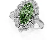 Fancy Green Marquise Cut Diamond Halo Milgrain Pavé Ring Set in Silver with Prong Setting