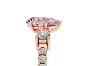 Pear-Shaped Three Stone Pavé Engagement Ring Setting for a Fancy Pink Lab-Grown Diamond | Round Side Stones | Rose Gold