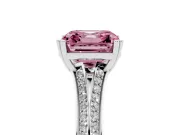 Fancy Pink Asscher Cut Diamond Split Shank Pavé Engagement Ring Set in Platinum with Prong-Set Center Stone