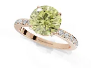 Round Hidden Halo Engagement Ring Setting for a Fancy Yellow Lab-Grown Diamond | Pavé Band | Rose Gold