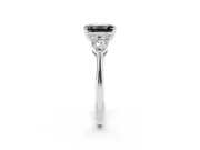 Fancy Black Three-Stone Emerald Cut Diamond Ring Set in Silver with Pear Side Stones and Prong Setting