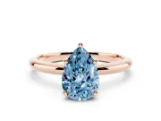 Fancy Blue Pear Cut Diamond Solitaire Engagement Ring Set in Rose gold with Prong Setting and Polished Band