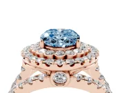 Oval Double Halo Split Shank Engagement Ring Setting for a Fancy Blue Lab-Grown Diamond | Pave Strands | Rose Gold