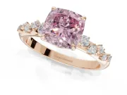 Cushion Cut Graduated Solitaire Engagement Ring Setting for a Fancy Pink Lab-Grown Diamond | Rose Gold