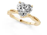 Heart-Shaped Twisted Solitaire Engagement Ring Setting | Beaded Twist Band | Yellow Gold