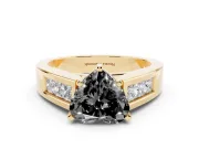 Heart-Shaped Channel-Set Engagement Ring Setting for a Black Center | Wide Band | Yellow Gold