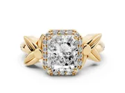 Radiant Cut Floral Halo Engagement Ring Setting | Leaf Shoulders | Yellow Gold