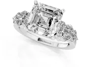 Asscher Cut Diamond Cluster Engagement Ring Set in White gold with Pavé Band and Prong Setting
