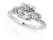 Cushion Cut Three Stone Engagement Ring Setting | Pave Shoulders | Sterling Silver