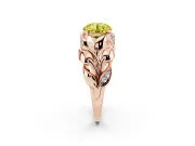 Fancy Yellow Round Cut Diamond Leaf-Inspired Engagement Ring Set in Rose gold with Round Accents