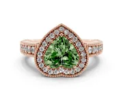 Fancy Green Heart Cut Diamond Halo Ring Set in Rose gold with Round Accent Halo, Pavé Band and Prong Setting
