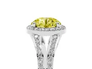 Round Halo Engagement Ring Setting for a Fancy Yellow Lab-Grown Diamond | Pave Split Shank | Platinum