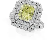 Canary Yellow Radiant Cut Lab-Grown Diamond Double Halo Statement Ring Set in White Gold with Pavé Band