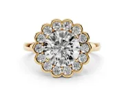 Round Scalloped Cluster Halo Engagement Ring Setting | Plain Band | Yellow Gold