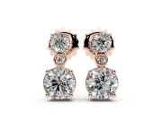 Round Lab-Grown Diamond Two Stone Drop Earrings | Bezel Accent Link | Rose Gold
