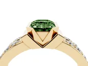 Emerald Cut Half Bezel Engagement Ring Setting for a Fancy Green Lab-Grown Diamond | Channel Band | Yellow Gold