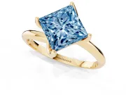 Princess Cut Bypass Solitaire Engagement Ring Setting for a Fancy Blue Lab-Grown Diamond | Plain Band | Yellow Gold