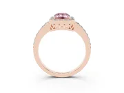 Fancy Pink Emerald Cut Diamond Halo Ring Set in Rose gold with Pavé-Setting Band and Open Prong Center