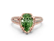 Fancy Green Pear Cut Diamond Pavé Split Shank Solitaire Ring Set in Rose gold with Prong Setting