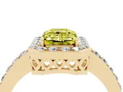 Fancy Yellow Emerald Cut Diamond Halo Ring Set in Yellow gold with Pavé-Setting Band and Open Prong Center