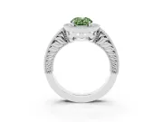 Fancy Green Oval Cut Diamond Halo Ring Set in Silver with Round Accent Halo, Pavé Band and Prong Setting