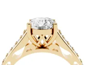 Oval Graduated Pave Cathedral Solitaire Engagement Ring Setting | Scroll Cut-Outs | Yellow Gold