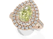 Canary Yellow Pear-Shaped Lab-Grown Diamond Double Halo Statement Ring Set in Rose Gold with Pavé Band