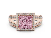 Princess Cut Halo Engagement Ring Setting for a Fancy Pink Lab-Grown Diamond | Two-Row Pave Split Shank | Rose Gold