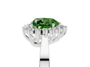 Fancy Green Heart Cut Diamond Halo Ring Set in Silver with Round Halo and Smooth Solitaire Band