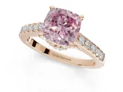 Cushion Cut Pavé Solitaire Engagement Ring Setting for a Fancy Pink Lab-Grown Diamond | Crossover Gallery | Rose Gold