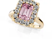 Emerald Cut Claw Corner Halo Engagement Ring Setting for a Fancy Pink Lab-Grown Diamond | Slim Plain Band | Yellow Gold
