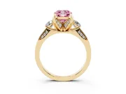 Cushion Cut Hidden Halo Three Stone Engagement Ring Setting for a Fancy Pink Lab-Grown Diamond | Yellow Gold