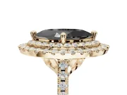 Fancy Black Marquise Lab-Grown Diamond Double Halo Statement Ring Set in Yellow Gold with Pavé Band