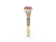 Heart-Shaped Three Stone Engagement Ring Setting for a Fancy Pink Lab-Grown Diamond | Accented Shoulders | Yellow Gold