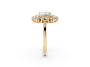 Princess Cut Floral Double Halo Engagement Ring Setting | Plain Band | Yellow Gold