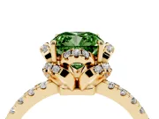 Cushion Cut Floral Petal Halo Engagement Ring Setting for a Fancy Green Lab-Grown Diamond | Pavé Band | Yellow Gold