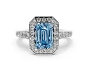 Emerald Cut Framed Halo Engagement Ring Setting for a Fancy Blue Lab-Grown Diamond | Platinum