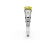 Fancy Yellow Round Cut Diamond Split Shank Ring Set in Platinum with Pavé Band and Prong Setting