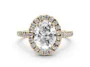 Oval Halo Engagement Ring Setting | Pave Shoulders | Yellow Gold