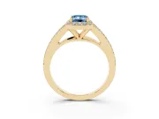 Emerald Cut Halo Engagement Ring Setting for a Fancy Blue Lab-Grown Diamond | V-Split Pavé Band | Yellow Gold