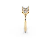 Asscher Cut Diamond Solitaire Ring Set in Yellow gold with Cluster Accents on Each Side