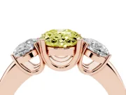 Fancy Yellow Oval Cut Diamond Three-Stone Ring Set in Rose gold with Polished Band and Prong Setting