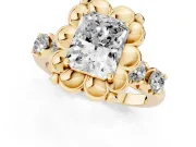 Radiant Cut Floral Engagement Ring Setting | Petal Frame and Side Stones | Yellow Gold