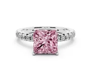 Princess Cut Pavé Engagement Ring Setting for a Fancy Pink Lab-Grown Diamond | Sterling Silver