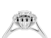 Emerald Cut Starburst Halo Engagement Ring Setting | Thin Plain Band | White Gold