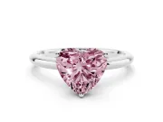 Fancy Pink Heart Cut Diamond Solitaire Engagement Ring Set in White gold with Prong Setting and Polished Band