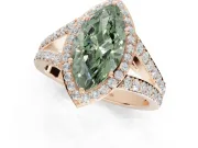 Marquise Halo Pavé Engagement Ring Setting for a Fancy Green Lab-Grown Diamond | Narrow Split Shank | Rose Gold