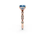 Fancy Blue Asscher Cut Diamond Solitaire Engagement Ring Set in Rose gold with Milgrain Bezel Accent Band