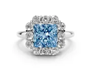 Princess Cut Graduated Milgrain Halo Engagement Ring Setting for a Fancy Blue Lab-Grown Diamond | Sterling Silver